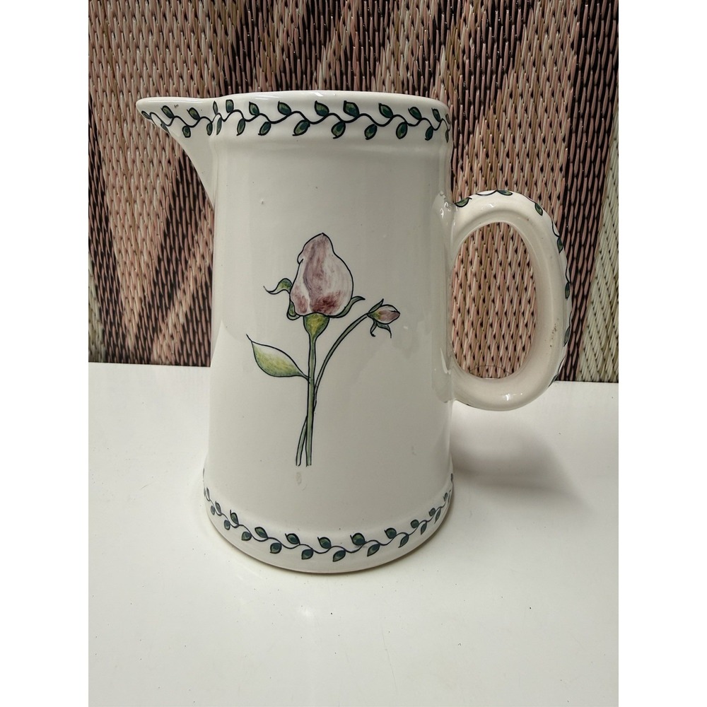 Vintage Portuguese Pitcher Art Pottery, Estrella De Conimbriga Aβ Relvas Floral